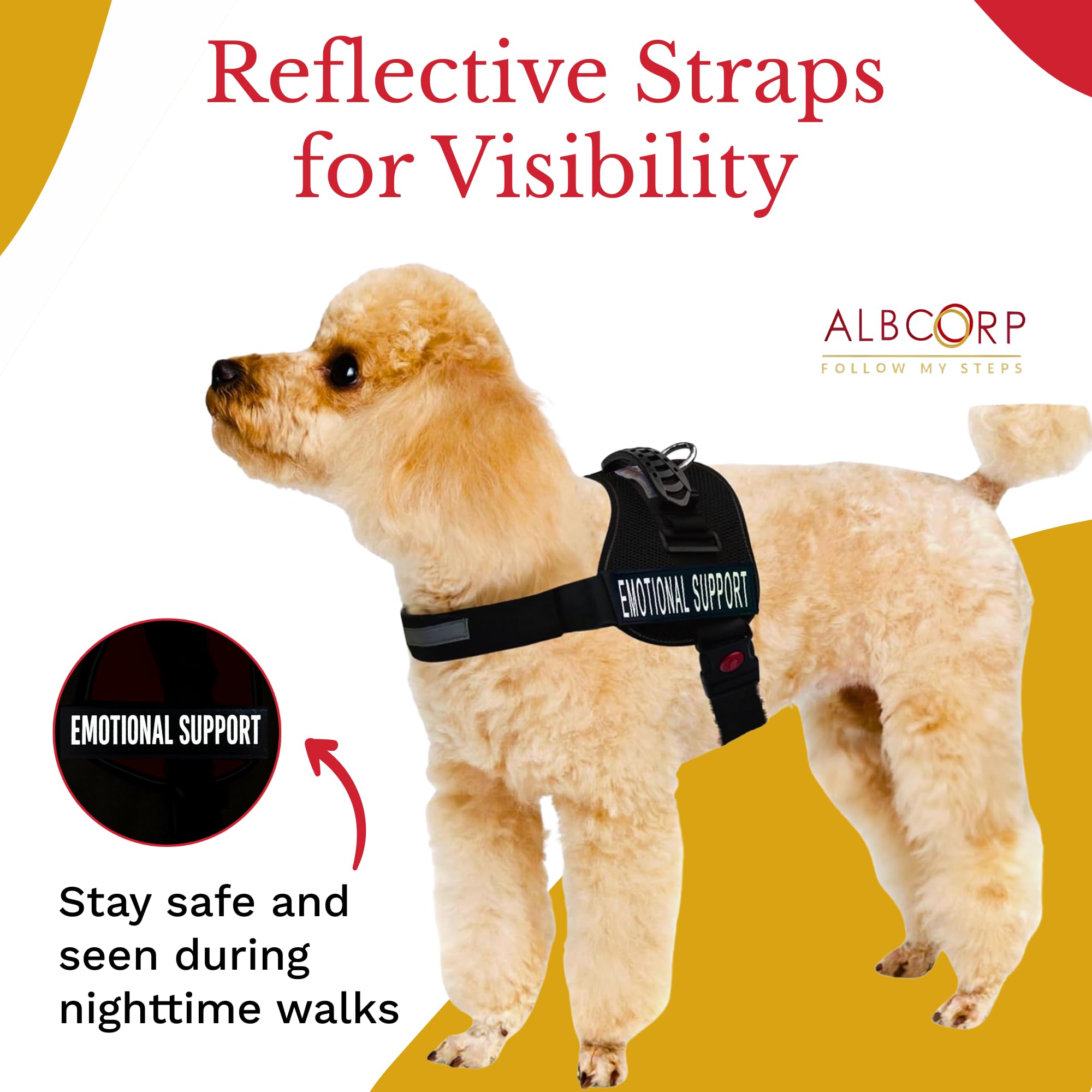 Albcorp Emotional Support Dog Vest - Reflective Harness - Woven Nylon, Comfy Mesh Padding - Sizes From Xxs To Xl - Emotional Sup